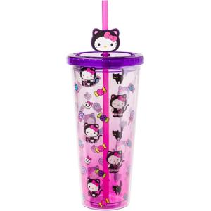 Silver Buffalo Rainbow Brite Plastic Cold Cup with Lid and Straw Topper, 24 Ounces(Hello Kitty Black Cat Halloween)