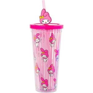 Silver Buffalo Rainbow Brite Plastic Cold Cup with Lid and Straw Topper, 24 Ounces(My Melody)