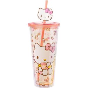 Silver Buffalo Rainbow Brite Plastic Cold Cup with Lid and Straw Topper, 24 Ounces(Sanrio Hello Kitty Apples and Cinnamon)