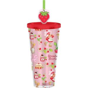 Silver Buffalo Rainbow Brite Plastic Cold Cup with Lid and Straw Topper, 24 Ounces(Strawberry Shortcake Sweet Desserts)