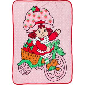 Silver Buffalo Rainbow Brite Plush Raschel Throw Blanket Featuring Rainbow Land, 45″ x 60″(Strawberry Shortcake on Bike)