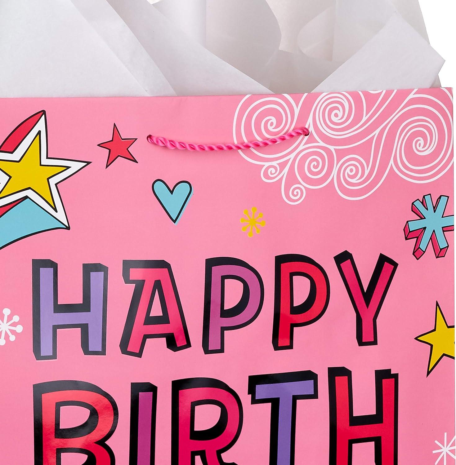 imageHallmark 17quot Extra Large Birthday Gift Bags 3Pack Happy Birthday Pink Blue Pizza for Kids Grandchildren Nieces Nephews Boys Girls ClassmatesBlue  Pizza  Pink