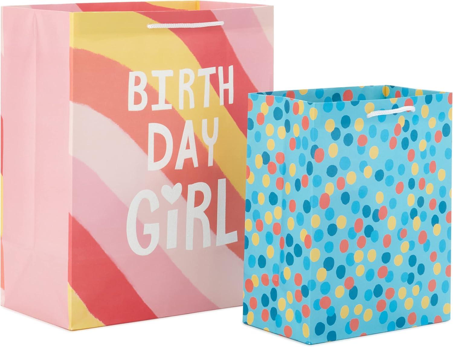 imageHallmark 17quot Extra Large Birthday Gift Bags 3Pack Happy Birthday Pink Blue Pizza for Kids Grandchildren Nieces Nephews Boys Girls ClassmatesRainbow  Stripes  Polka Dots  Yellow  Pink  Blue