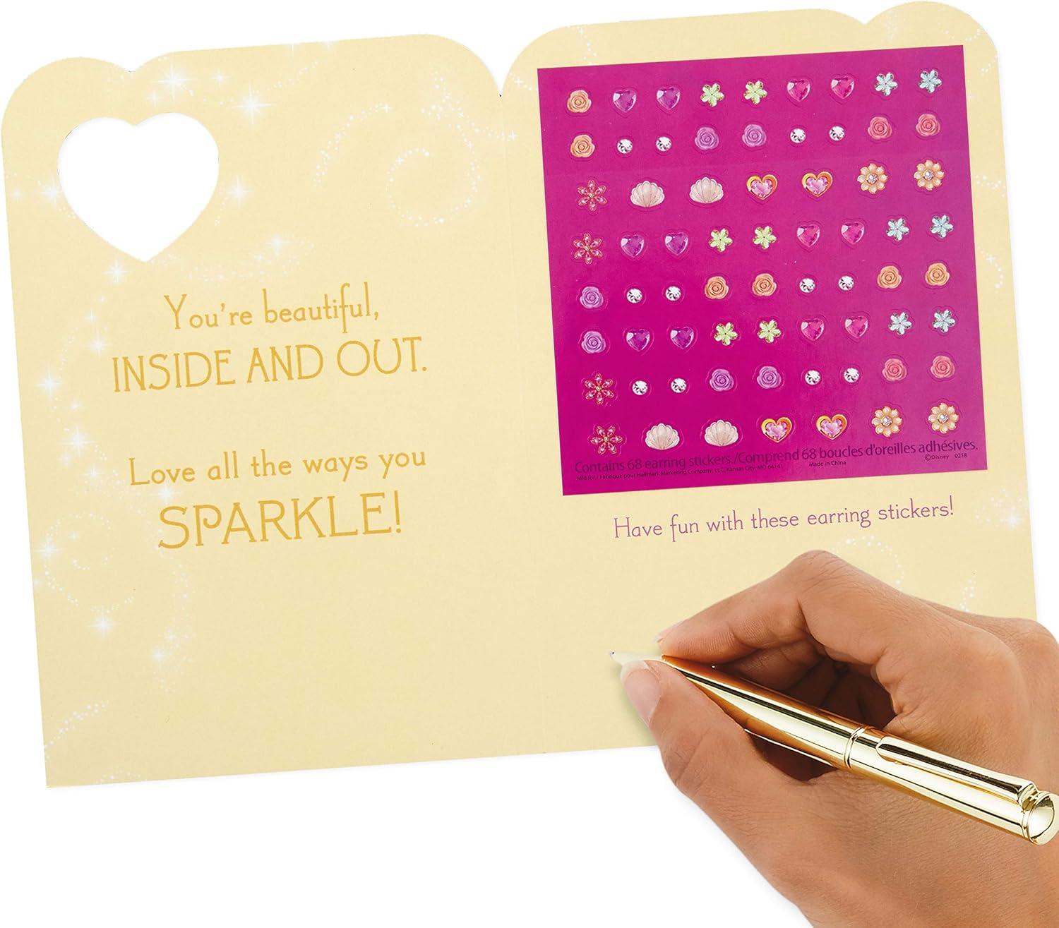 imageHallmark Birthday Greeting Card for Kids Disney Princess Earring Stickers