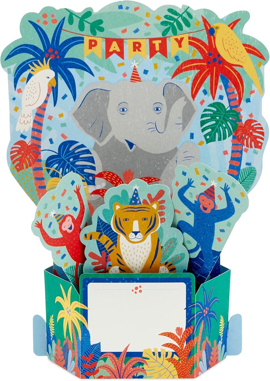 imageHallmark Paper Wonder Pack of Pop Up Birthday Cards for Kids Jungle Animals 8 3D Cards and Envelopes