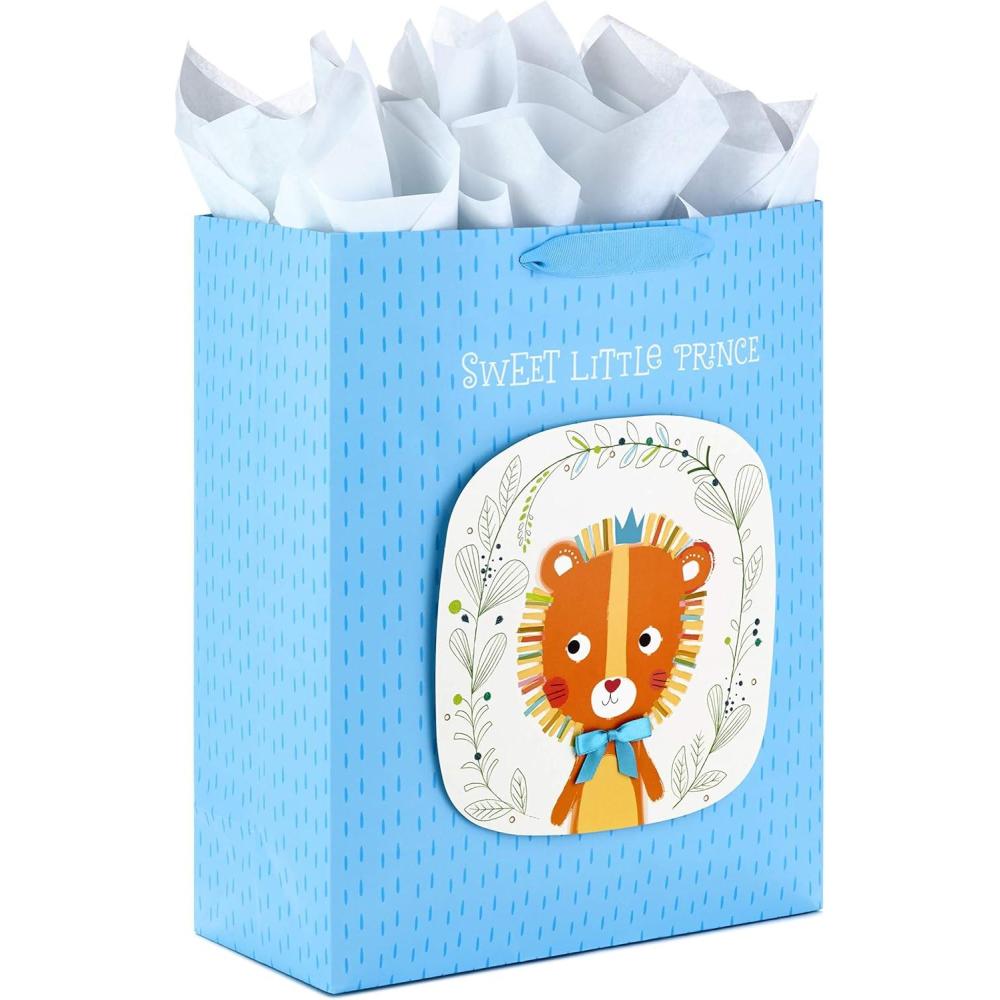 imageHallmark 15quot Extra Large Gift Bag with Tissue Paper Sweet Little Prince Lion for Baby Showers Kids Birthdays and MoreSweet Little Prince