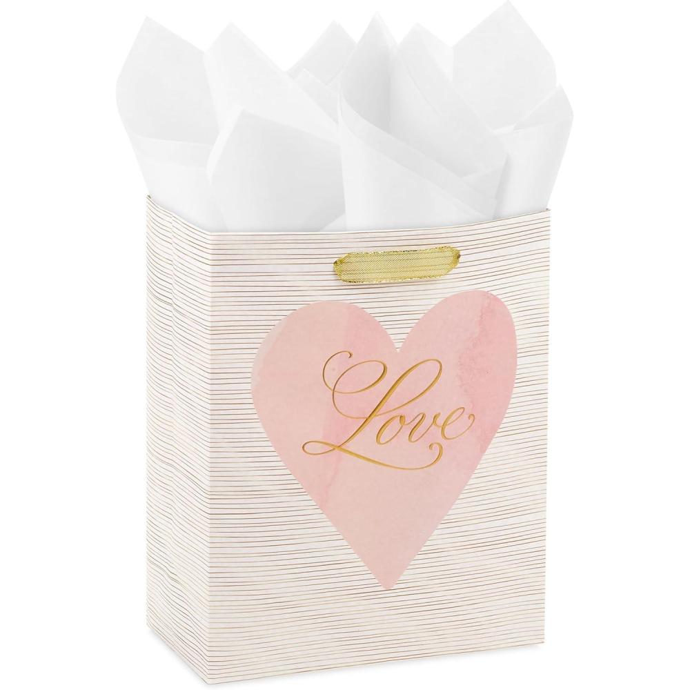 imageHallmark 15quot Extra Large Gift Bag with Tissue Paper quotTwo Hearts One Lovequot Black and Gold for Weddings Anniversaries Engagements Valentines DayLove