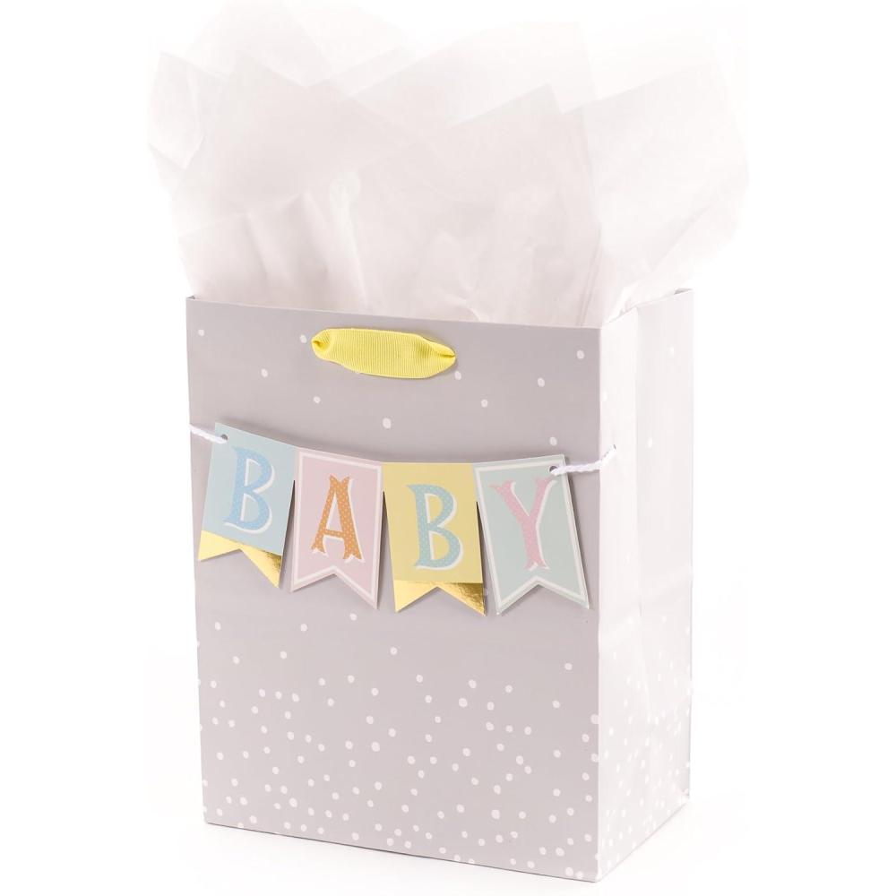imageHallmark 6quot Small Yellow Gift Bag with Tissue Paper  Hello Sunshine  For Baby Showers Birthdays Get Well or Any OccasionBaby  Grey