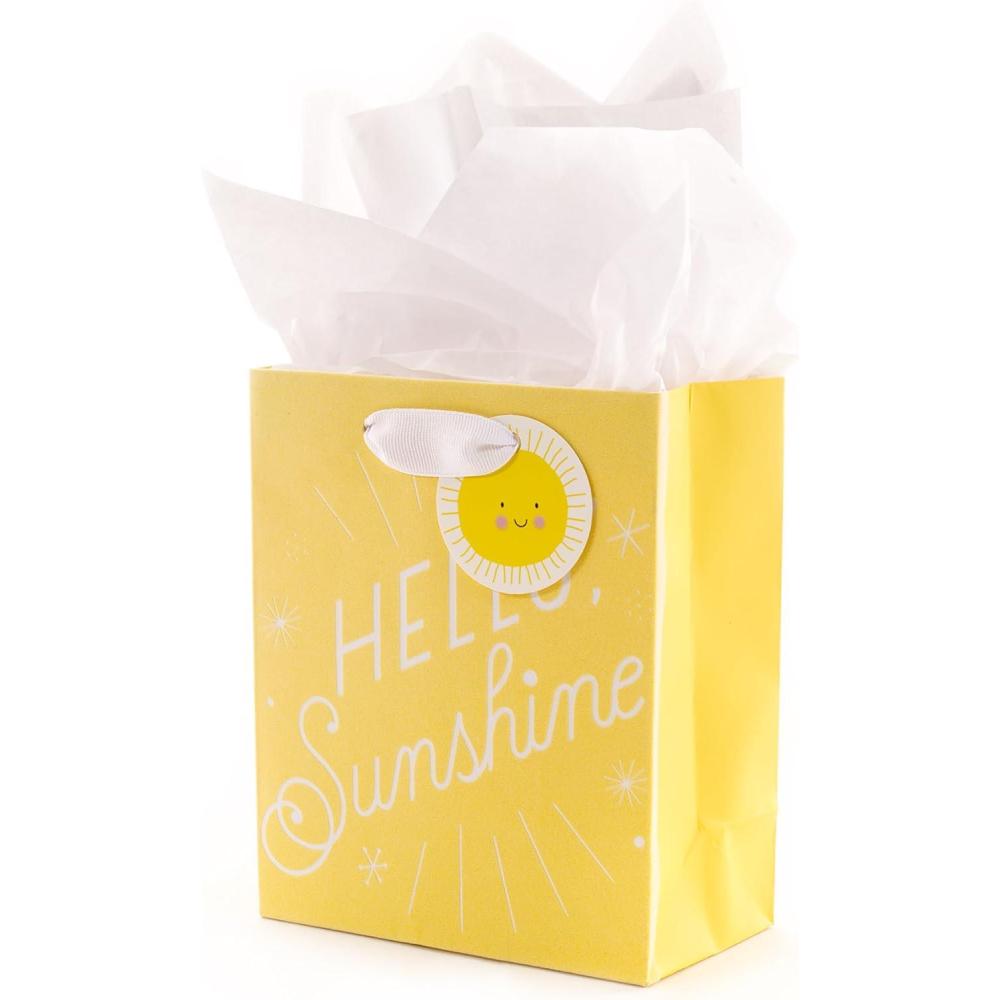 imageHallmark 6quot Small Yellow Gift Bag with Tissue Paper  Hello Sunshine  For Baby Showers Birthdays Get Well or Any OccasionHello Sunshine