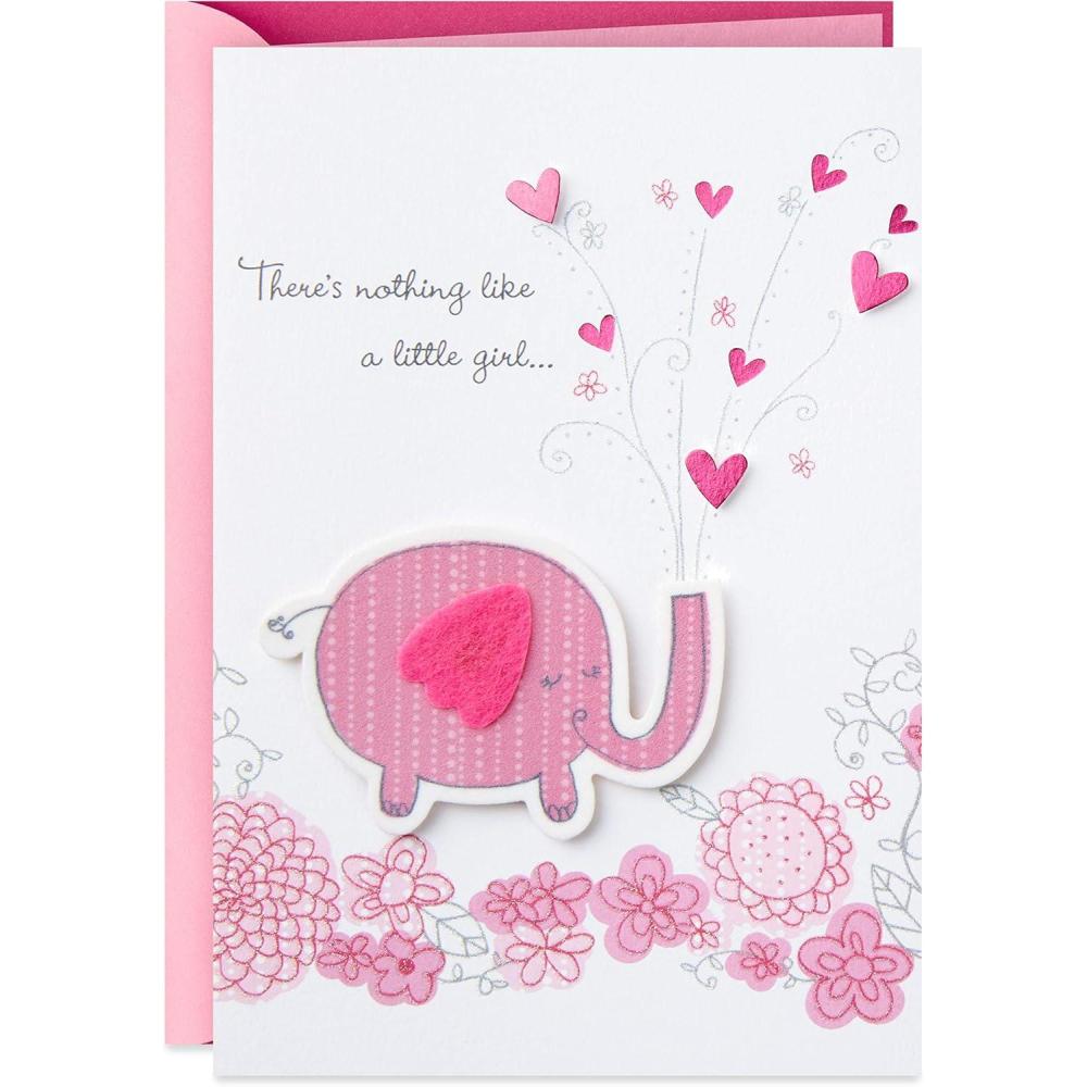 imageHallmark Baby Shower Card for Girl Pink Elephant Welcome New Baby Girl Congratulations
