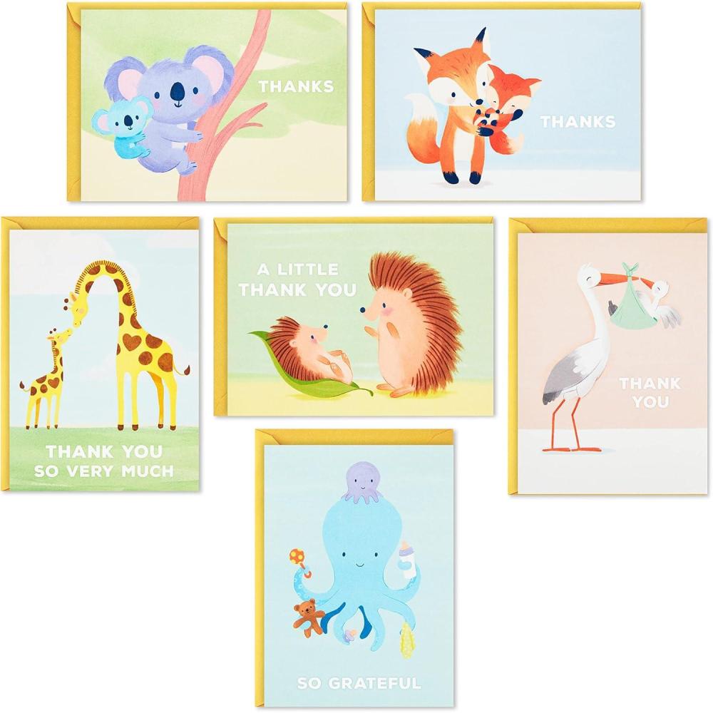 imageHallmark Baby Shower Thank You Cards Assortment Baby Animals 48 Cards and EnvelopesStork Giraffes Koalas Octopus Fox Hedgehogs