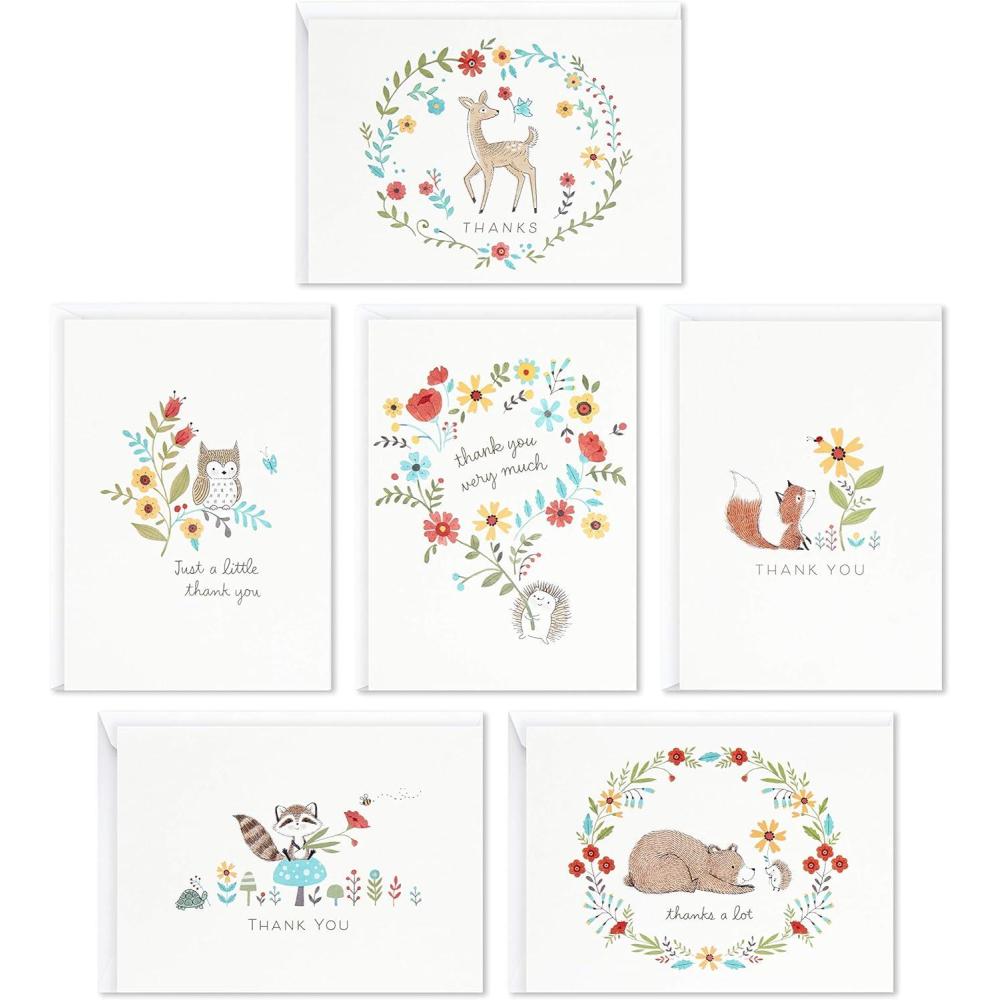 imageHallmark Baby Shower Thank You Cards Assortment Woodland Animals 48 Cards with Envelopes for Baby Boy or Baby Girl Deer Owl Bear Fox