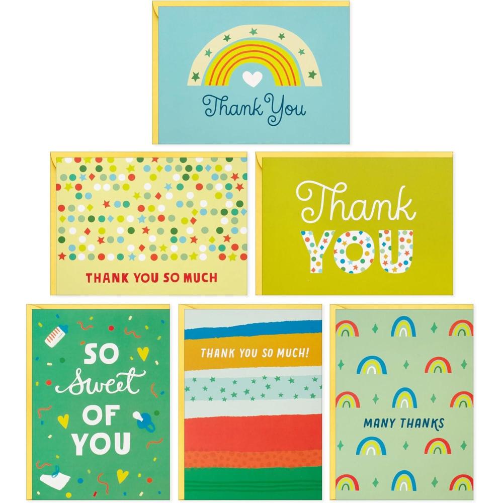 imageHallmark Baby Shower Thank You Note Assortment 48 Blank Cards with Envelopes Rainbows Stars Blue Yellow Green