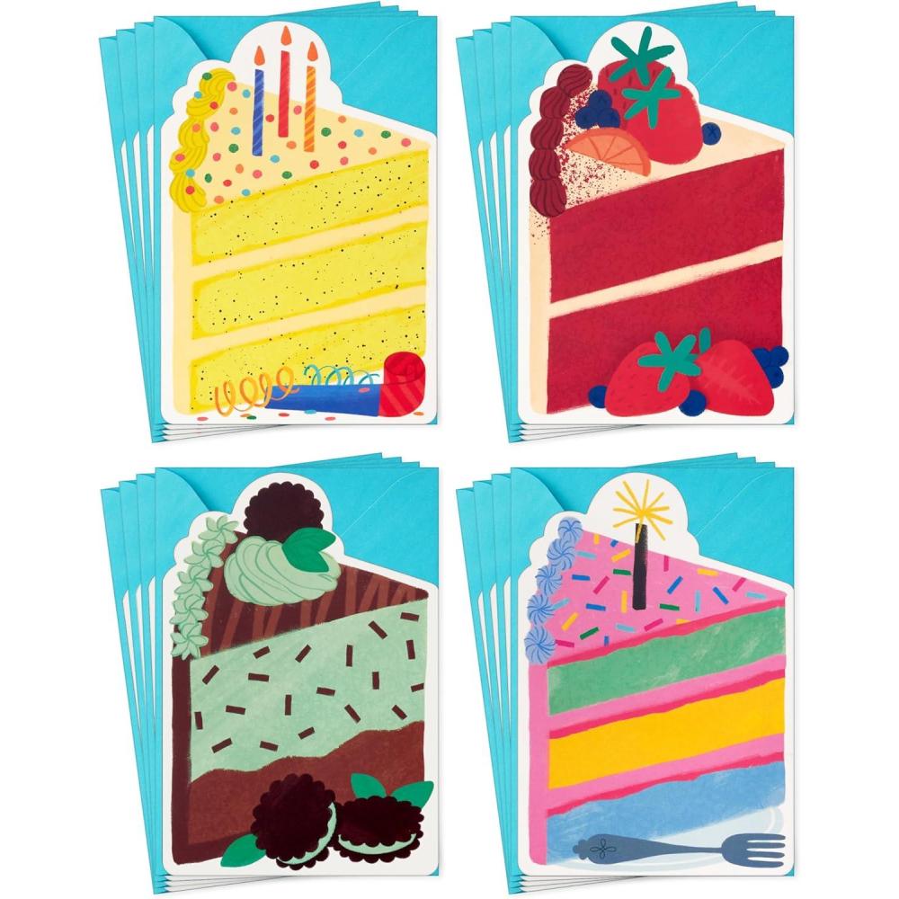 imageHallmark Birthday Cake Card Assortment 16 Blank Cards with Envelopes 4 Designs for Kids Grandchildren Coworkers
