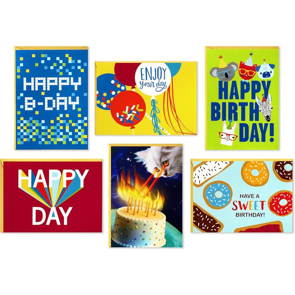 imageHallmark Birthday Cards Assortment 36 Cards with Envelopes Cats Lasers Llamas DonutsCats  Lasers  Llamas  Donuts