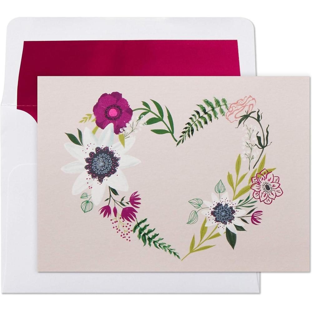imageHallmark Blank Cards Assortment with Organizer Flowers 50 Flat Paneled Note Cards with EnvelopesFloral Wreath Heart