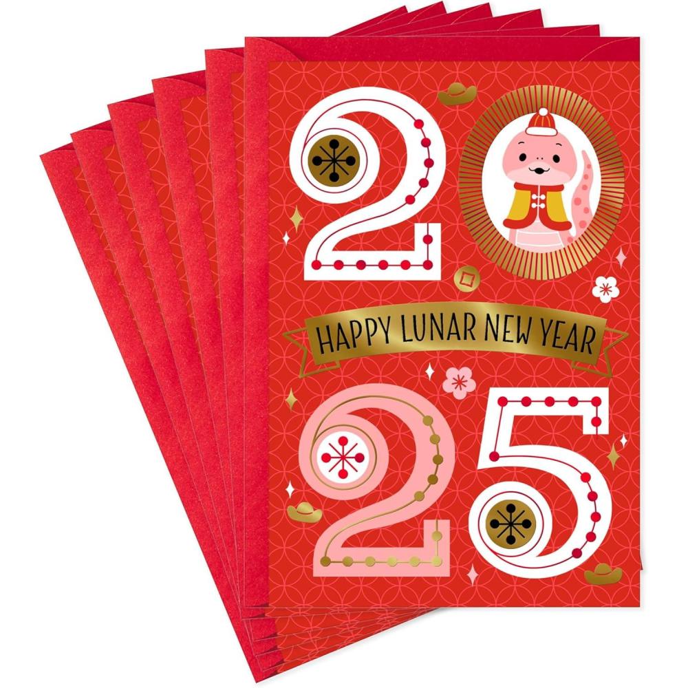 imageHallmark Chinese New Year Cards 2026 3 Lunar New Year Cards with Red Lucky Money Envelopes Happiness Luck Prosperity Year of the HorsePack of 6