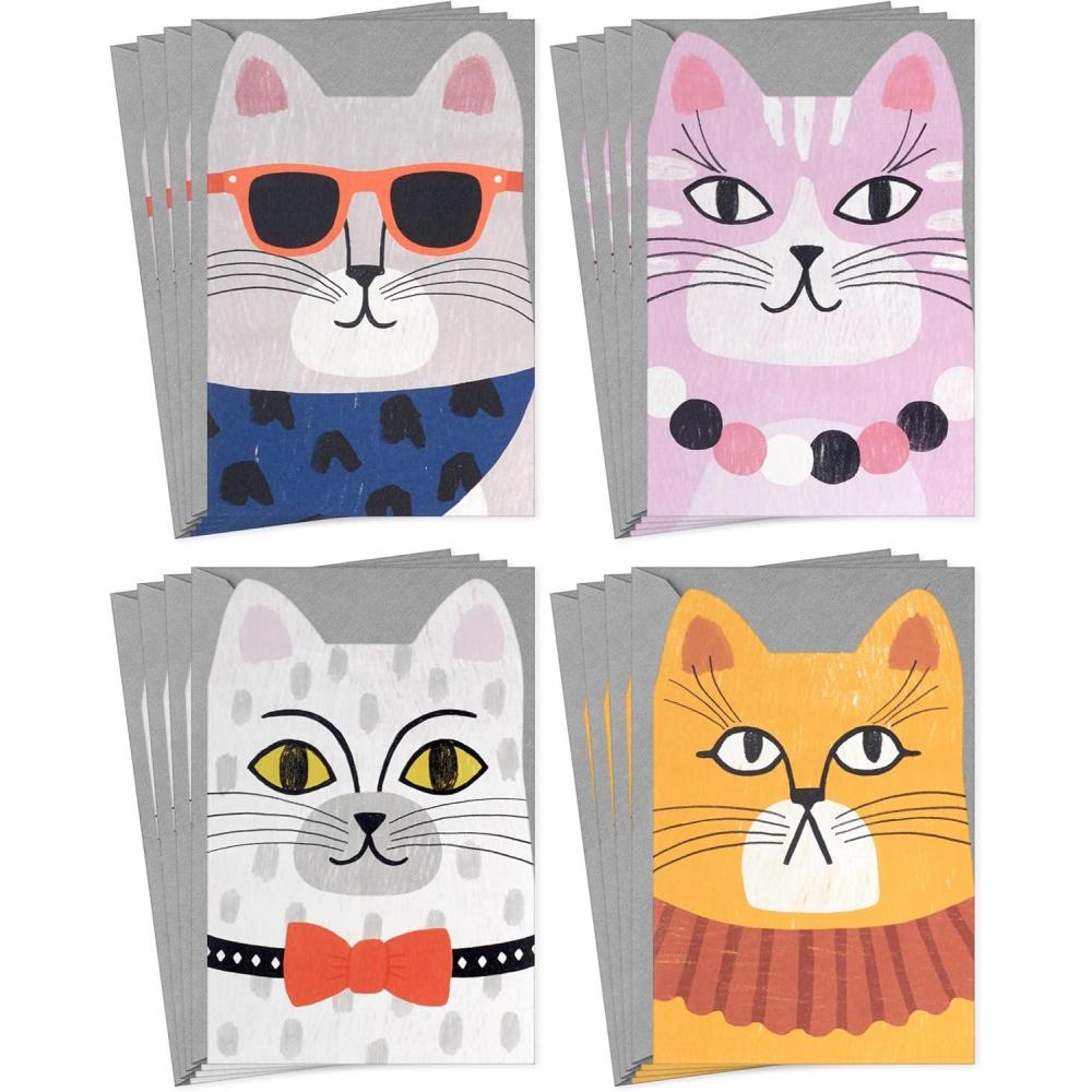 imageHallmark Cute Cat Note Card Assortment 16 Blank Cards with Envelopes for Kids Teens Teachers