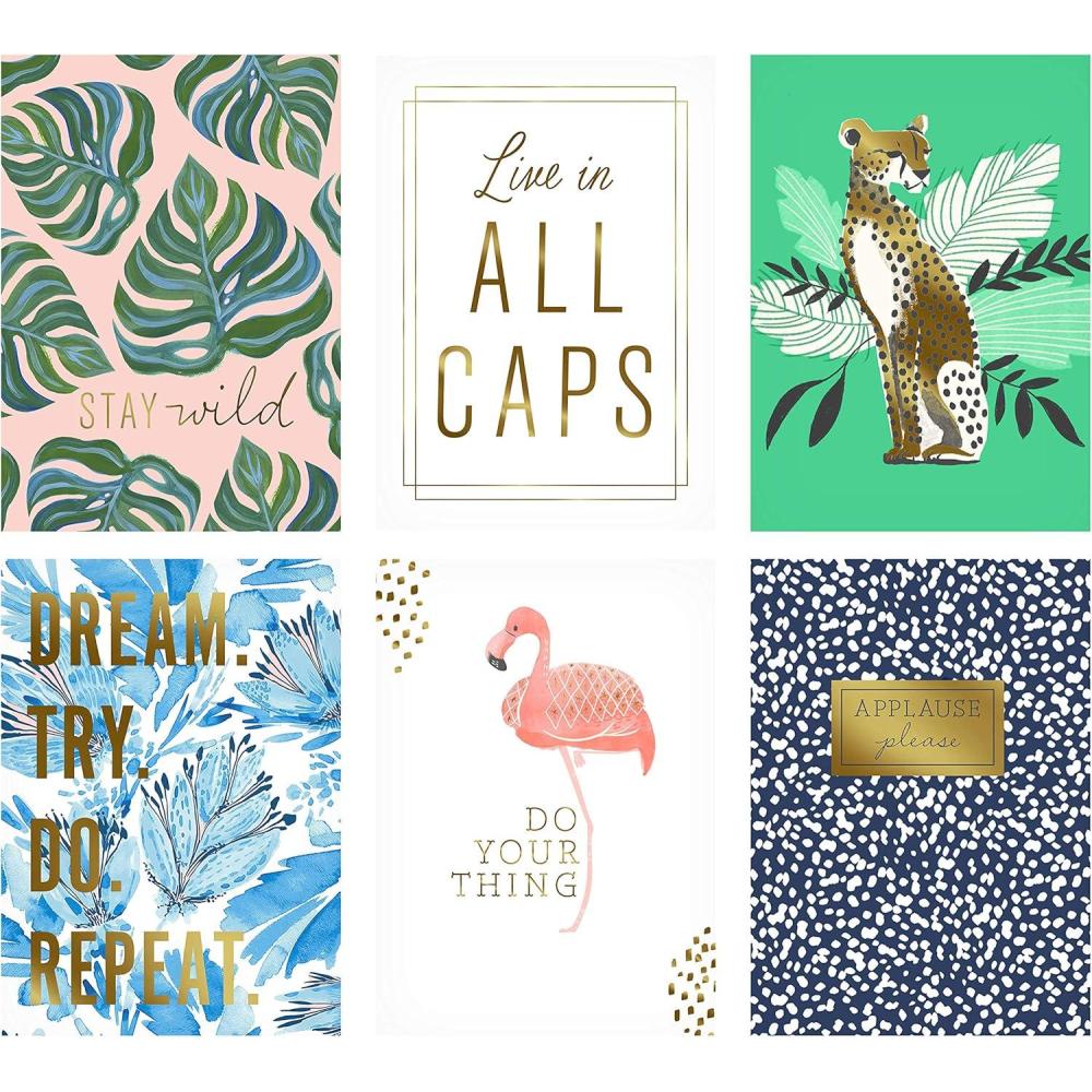 imageHallmark Framable Postcards Colorful Prints 6 Flat Panel Blank Cards Flamingo Cheetah Monstera Leaves