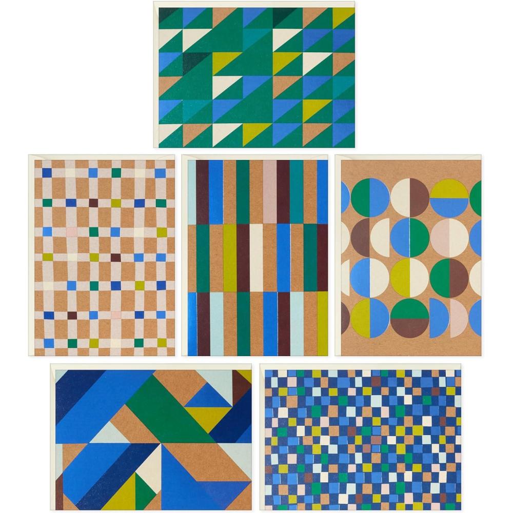 imageHallmark Geometric Note Card Assortment 24 Blank Cards with Envelopes Blue Foil Green Yellow Kraft Brown