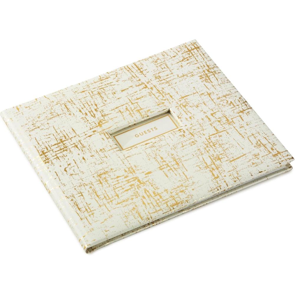 imageHallmark Ivory and Gold Guest Book for Weddings Graduations Birthdays Retirement Party Vacation HomeIvory and Gold