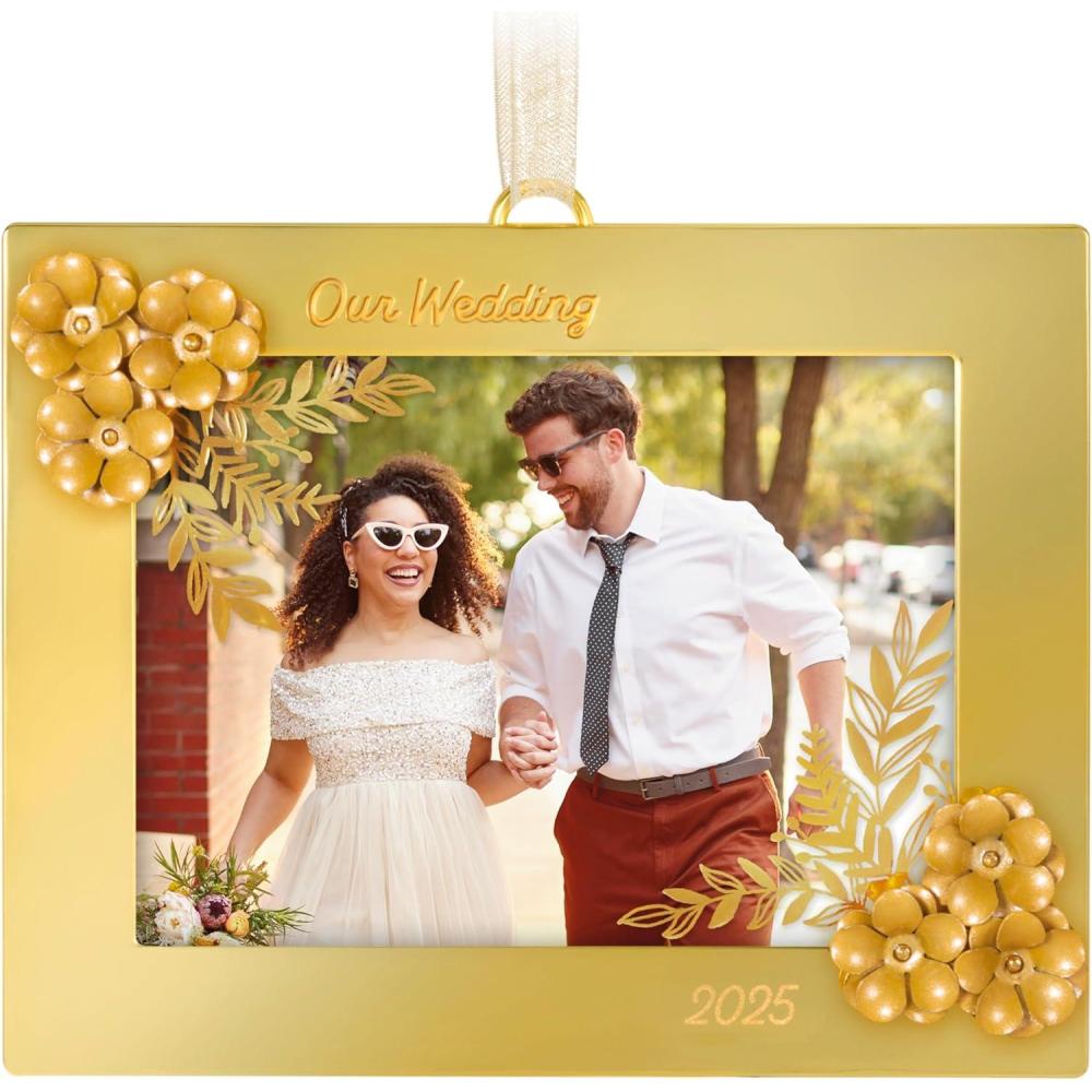 imageHallmark Keepsake Christmas Ornament 2024 Just Married Photo Frame Porcelain Wedding Gift for Couple2025 Wedding Frame
