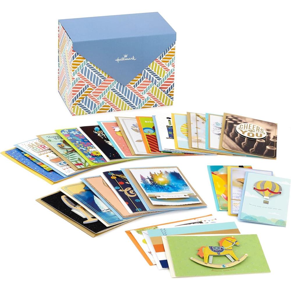 imageHallmark Pack of 24 Handmade Assorted Boxed Greeting Cards Herringbone Pattern Cards for Birthday  Baby Shower  Wedding  Thank You Sympathy Card Thinking of You Cards