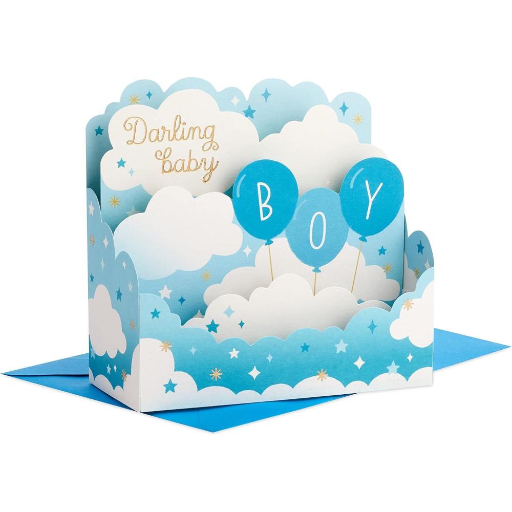 imageHallmark Paper Wonder Pop Up Baby Shower Card for Boy Blue Balloons Welcome New Baby Boy CongratulationsBlue Balloons