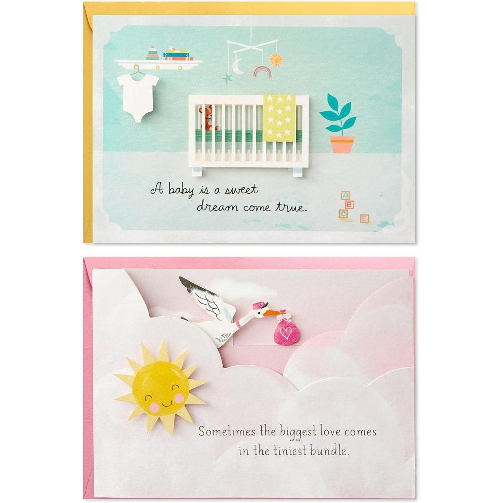 imageHallmark Paper Wonder Pop Up Baby Shower Cards for Girl Pack of 2 Sweet Dream Pink Stork Welcome New Baby Girl CongratulationsSweet Dream  Pink Stork