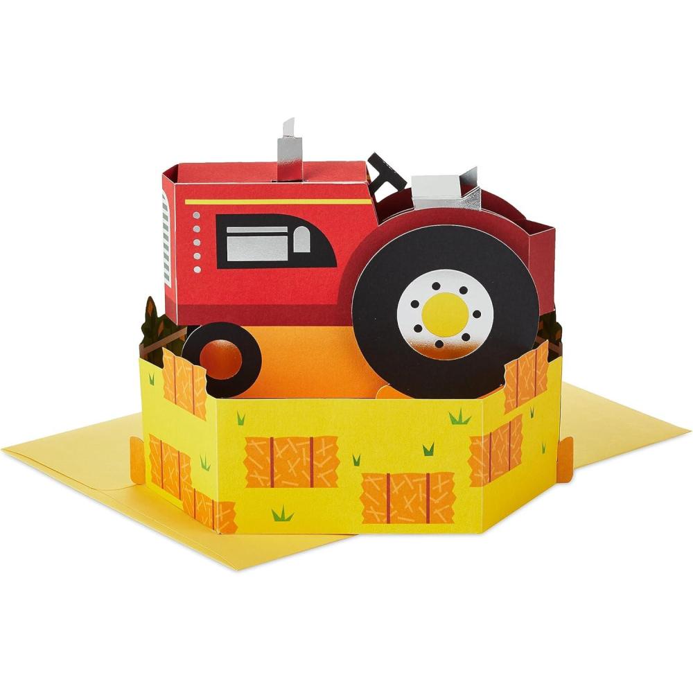 imageHallmark Paper Wonder Pop Up Card Red Tractor for Kids Birthdays FarmersRed