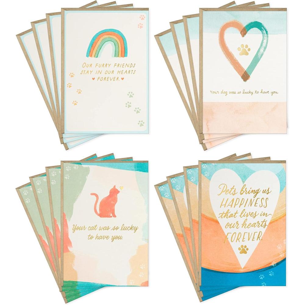imageHallmark Pet Sympathy Cards Assortment Hearts and Rainbows 16 Cards and Envelopes