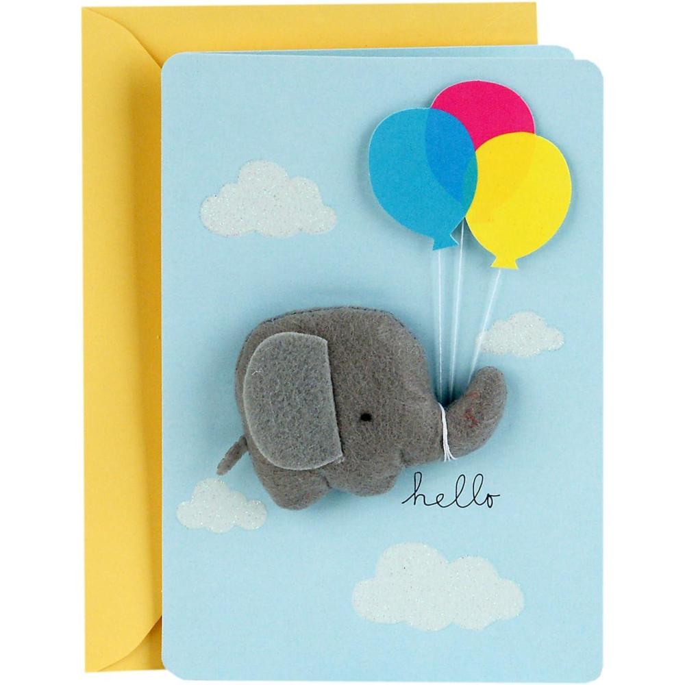 imageHallmark Signature Baby Shower Card for Boy Elephant with Balloon Welcome New Baby Boy Congratulations