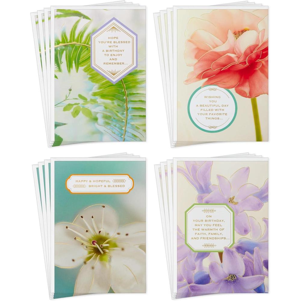 imageHallmark Spiritual Birthday Card Assortment 16 Floral Cards with Envelopes 4 Designs Bright and BlessedBright and Blessed