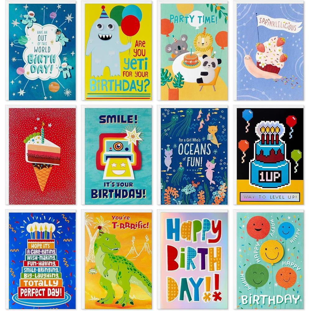 imageHallmark Spiritual Birthday Card Assortment 16 Floral Cards with Envelopes 4 Designs Bright and BlessedKids Birthday Pack