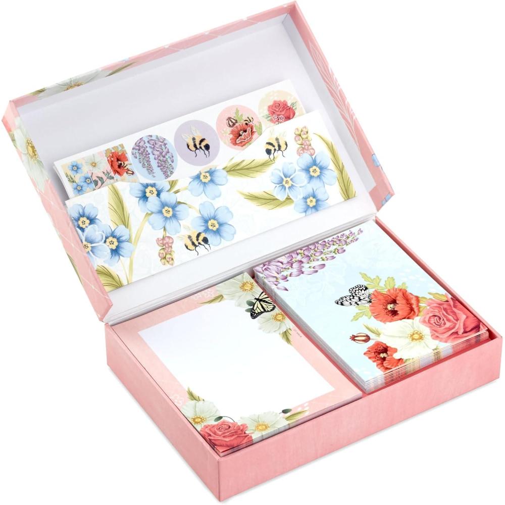 imageHallmark Stationery Set with Desk Organizer Light Pink 10 Blank Cards with Envelopes 20 Writing Sheets with Envelopes 75Sheet Notepad 30 StickerSeals