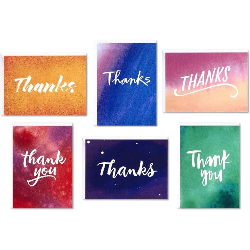 imageHallmark Thank You Cards Assortment Watercolor Thanks 48 Cards with Envelopes for Baby Showers Wedding Bridal Showers All OccasionWater Color