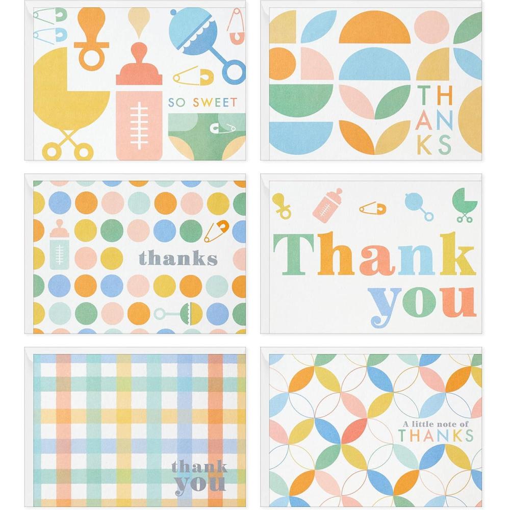 imageHallmark Thank You Cards Assortment for Baby Retro Pastel 48 Cards with Envelopes