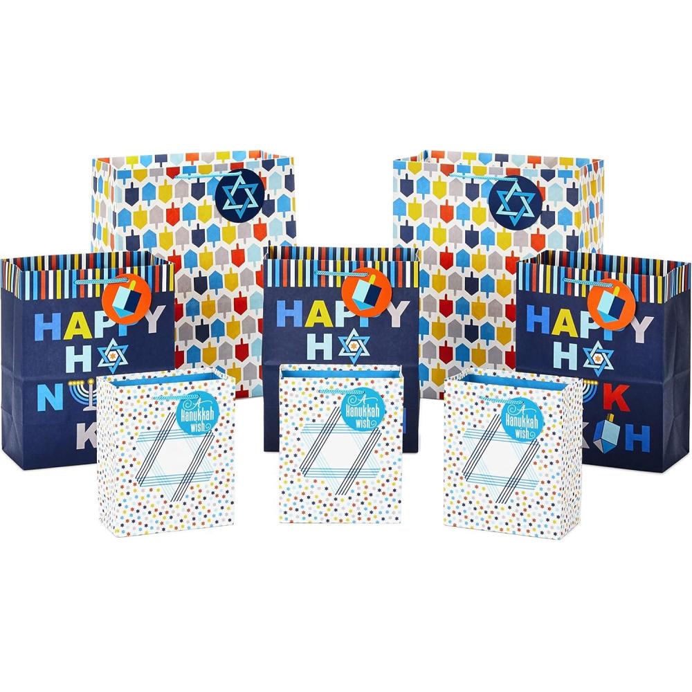 imageHallmark Tree of Life Hanukkah Wrapping Paper with Cutlines on Reverse 3 Rolls 120 Sq Ft Total Blue and Gold Star of David Menorahs Candles Dreidels1 Count Pack of 8