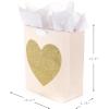 Hallmark 13″ Large Gift Bag with Tissue Paper (Green Foliage, Gold Heart) for Weddings, Engagements, Anniversaries, Bridal Showers, and More(Pink with Gold Heart)