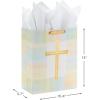 Hallmark 13″ Large Religious Gift Bag with Tissue Paper (Gold Cross, Green, Yellow) for Easter, First Communion, Confirmation, Weddings, Clergy Day(1 Count (Pack of 2))