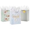 imageHallmark 13quot Large Gift Bags with Tissue Paper 3 Bags Blue Marble Congrats Polka Dots Flowers for Weddings Anniversary Bridal Showers