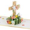 Hallmark Signature Paper Wonder Religious Pop Up Card (Cross with Flowers) for Birthdays, Easter, Baptisms, Confirmations