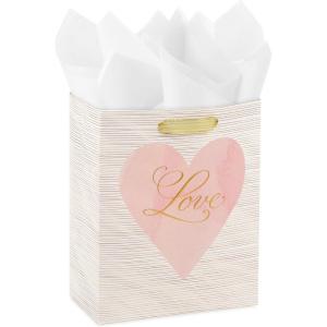 Hallmark 15″ Extra Large Gift Bag with Tissue Paper (“Two Hearts, One Love” Black and Gold) for Weddings, Anniversaries, Engagements, Valentine’s Day(Love)