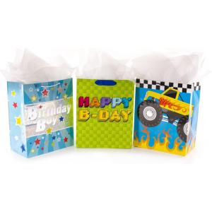 Hallmark 17″ Extra Large Birthday Gift Bags (3-Pack: Happy Birthday Pink, Blue, Pizza) for Kids, Grandchildren, Nieces, Nephews, Boys, Girls, Classmates(Birthday Boy  Monster Truck)