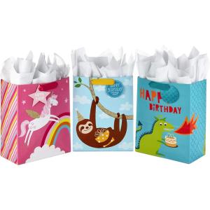 Hallmark 17″ Extra Large Birthday Gift Bags (3-Pack: Happy Birthday Pink, Blue, Pizza) for Kids, Grandchildren, Nieces, Nephews, Boys, Girls, Classmates(Unicorn  Sloth  Dinosaur)