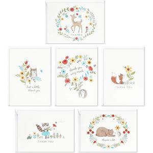 Hallmark Baby Shower Thank You Cards Assortment, Woodland Animals (48 Cards with Envelopes for Baby Boy or Baby Girl) Deer, Owl, Bear, Fox