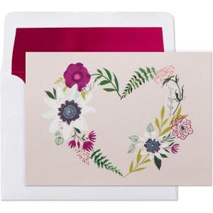 Hallmark Blank Cards Assortment with Organizer, Flowers (50 Flat Paneled Note Cards with Envelopes)(Floral Wreath Heart)