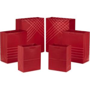 Hallmark Blue Gift Bags in Assorted Sizes (Pack of 6: 2 Medium 9″, 2 Large 11″, 2 Extra Large 14″) for Birthdays, Graduations, Fathers Day, Baby Showers, Bridal Showers, Weddings, Groomsmen Gifts,(Red)