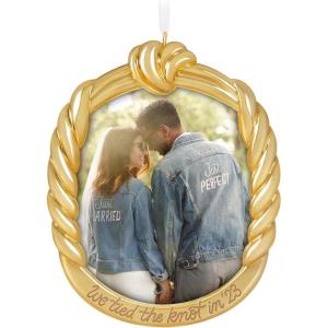 Hallmark Keepsake Christmas Ornament 2024, Just Married Photo Frame, Porcelain, Wedding Gift for Couple(2023 We Tied the Knot)