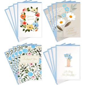 Hallmark Sympathy Cards Assortment, Painted Flowers (16 Assorted Thinking of You Cards with Envelopes)